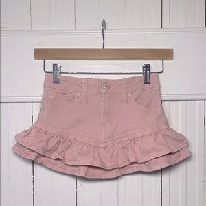 GAP x Love Shack Fancy EUC Pink Denim Ruffle Mini Skirt